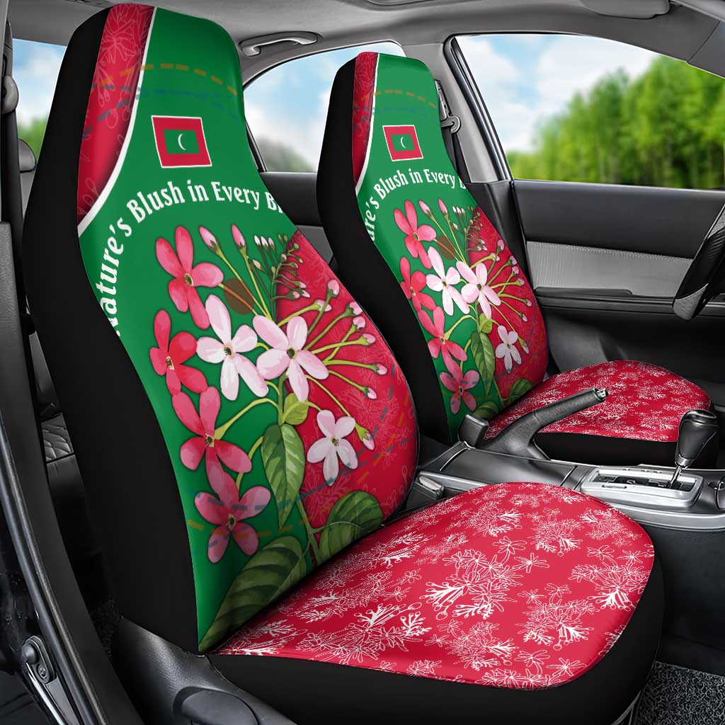 Maldives Floral Bloom Car Seat Cover with Tropical Island Blossoms and National Flag Design