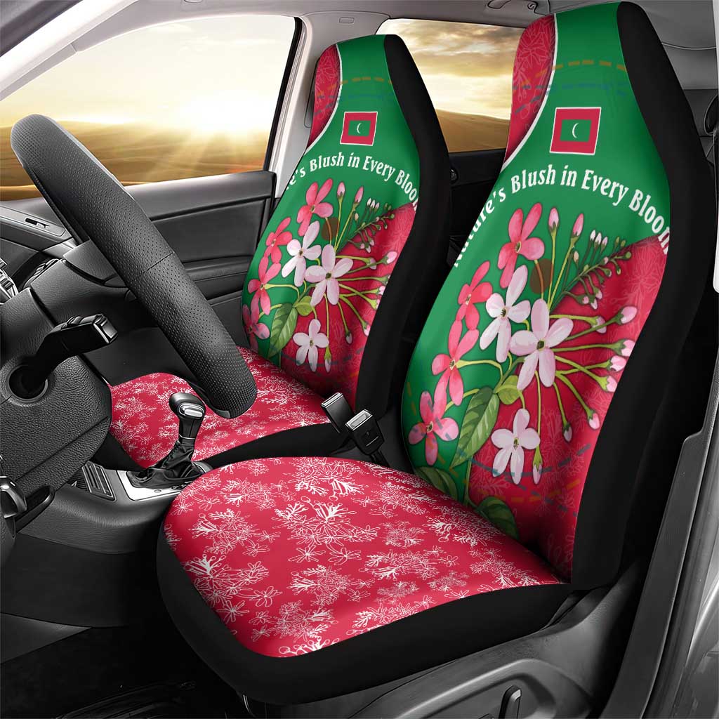 Maldives Floral Bloom Car Seat Cover with Tropical Island Blossoms and National Flag Design