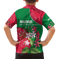Maldives Floral Bloom Family Matching Long Sleeve Bodycon Dress and Hawaiian Shirt with Tropical Island Blossoms and National Flag Design