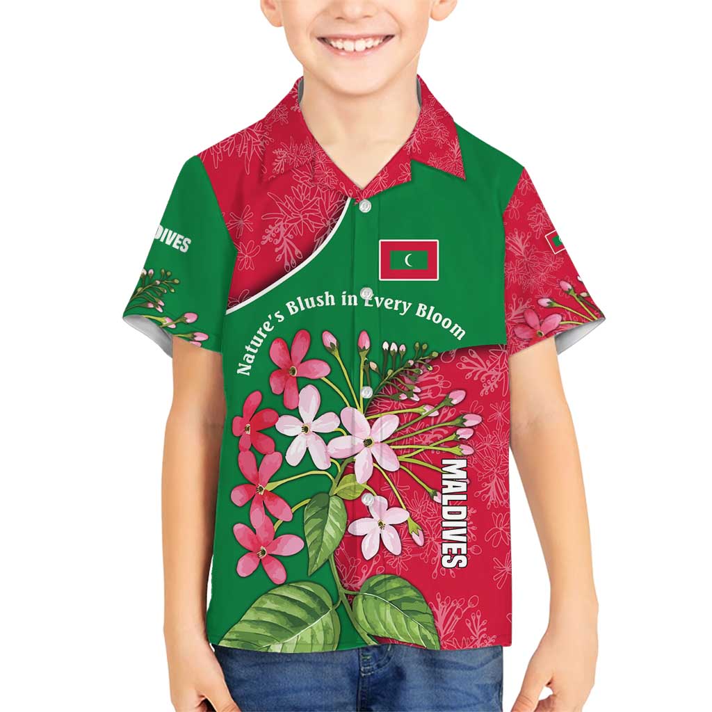 Maldives Floral Bloom Family Matching Long Sleeve Bodycon Dress and Hawaiian Shirt with Tropical Island Blossoms and National Flag Design