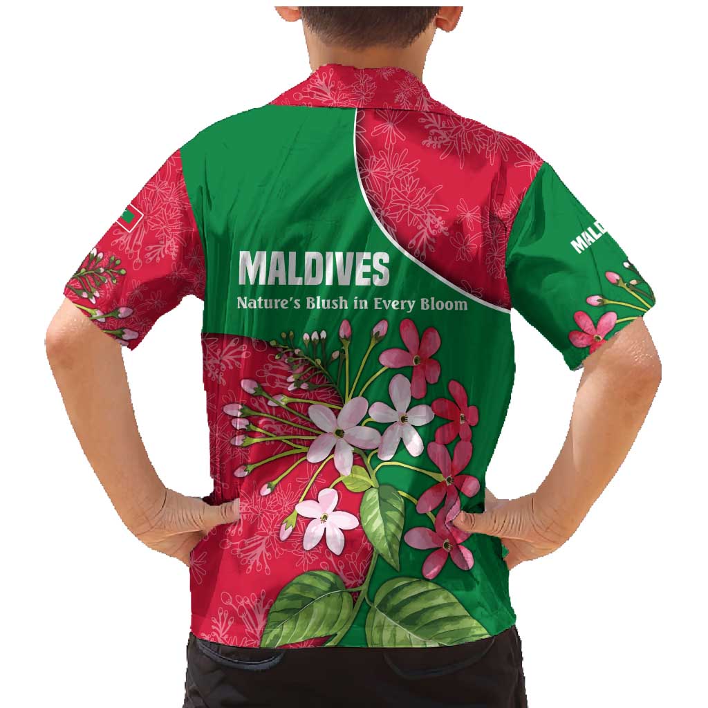 Maldives Floral Bloom Family Matching Mermaid Dress and Hawaiian Shirt with Tropical Island Blossoms and National Flag Design