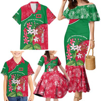 Maldives Floral Bloom Family Matching Mermaid Dress and Hawaiian Shirt with Tropical Island Blossoms and National Flag Design