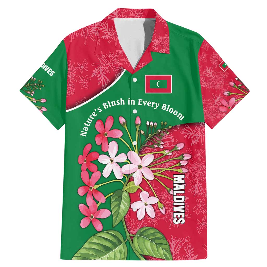 Maldives Floral Bloom Family Matching Mermaid Dress and Hawaiian Shirt with Tropical Island Blossoms and National Flag Design