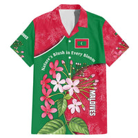 Maldives Floral Bloom Family Matching Mermaid Dress and Hawaiian Shirt with Tropical Island Blossoms and National Flag Design