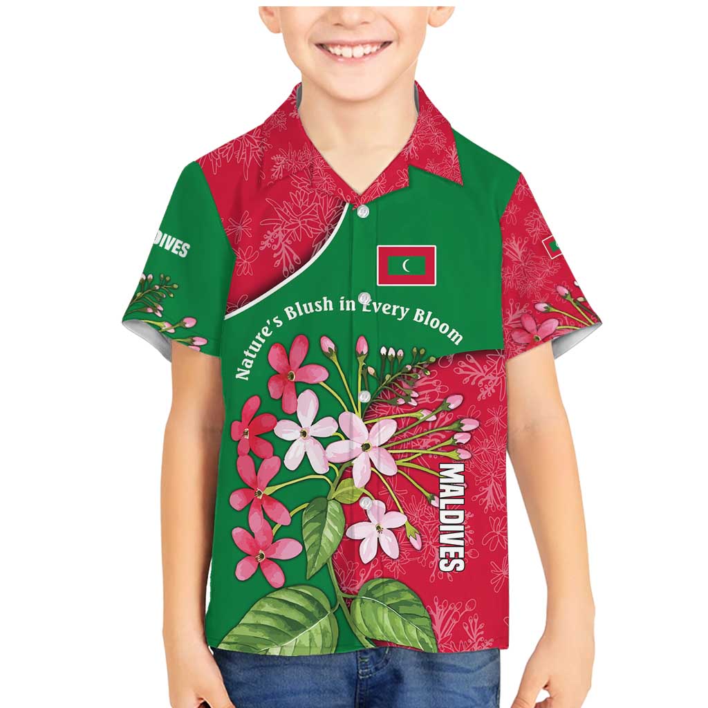 Maldives Floral Bloom Family Matching Mermaid Dress and Hawaiian Shirt with Tropical Island Blossoms and National Flag Design