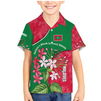 Maldives Floral Bloom Family Matching Mermaid Dress and Hawaiian Shirt with Tropical Island Blossoms and National Flag Design