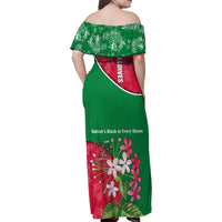 Maldives Floral Bloom Family Matching Off Shoulder Maxi Dress and Hawaiian Shirt with Tropical Island Blossoms and National Flag Design