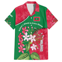 Maldives Floral Bloom Family Matching Off Shoulder Short Dress and Hawaiian Shirt with Tropical Island Blossoms and National Flag Design