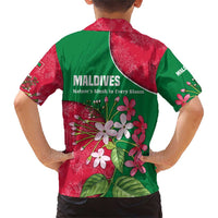 Maldives Floral Bloom Family Matching Short Sleeve Bodycon Dress and Hawaiian Shirt with Tropical Island Blossoms and National Flag Design