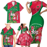 Maldives Floral Bloom Family Matching Short Sleeve Bodycon Dress and Hawaiian Shirt with Tropical Island Blossoms and National Flag Design