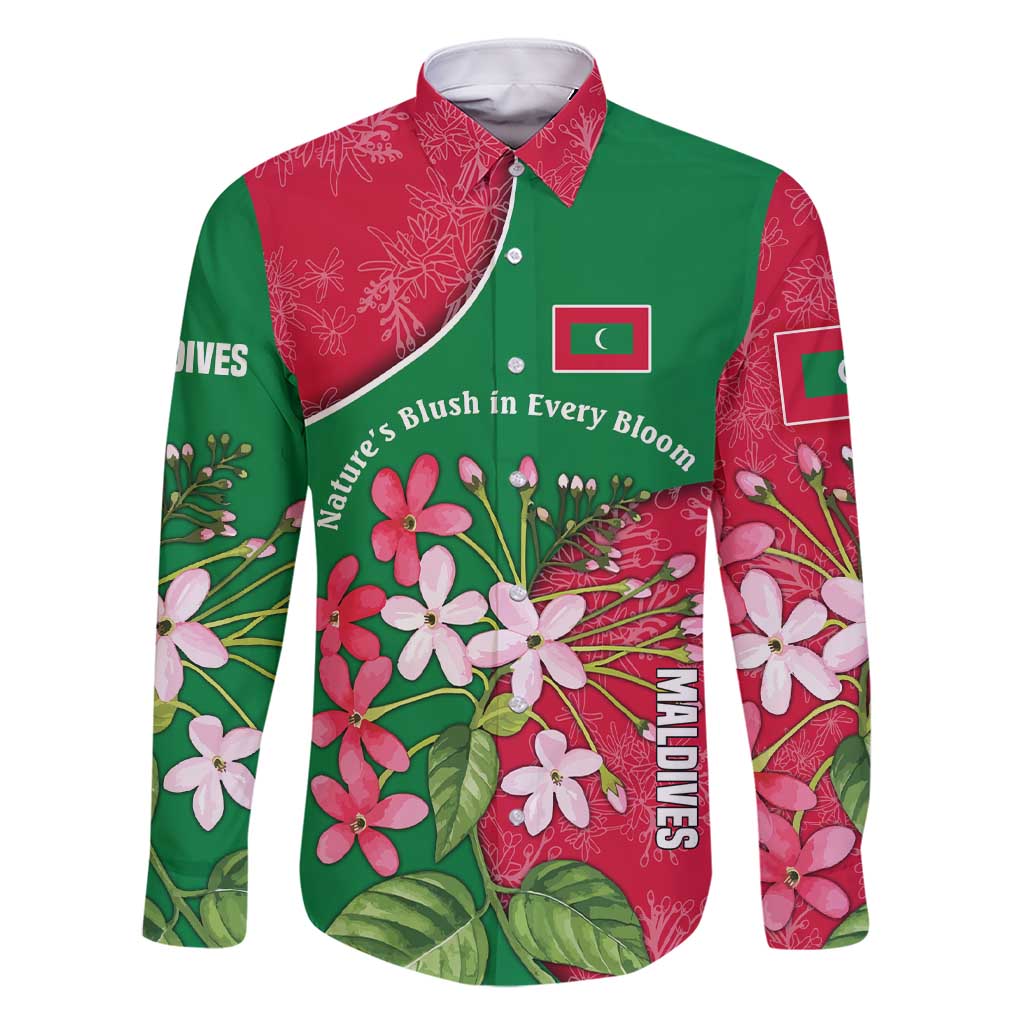 Maldives Floral Bloom Family Matching Short Sleeve Bodycon Dress and Hawaiian Shirt with Tropical Island Blossoms and National Flag Design