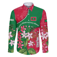 Maldives Floral Bloom Family Matching Short Sleeve Bodycon Dress and Hawaiian Shirt with Tropical Island Blossoms and National Flag Design