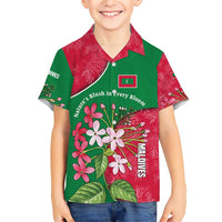 Maldives Floral Bloom Family Matching Short Sleeve Bodycon Dress and Hawaiian Shirt with Tropical Island Blossoms and National Flag Design