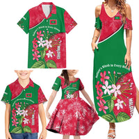 Maldives Floral Bloom Family Matching Summer Maxi Dress and Hawaiian Shirt with Tropical Island Blossoms and National Flag Design