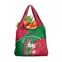 Maldives Floral Bloom Grocery Bag with Tropical Island Blossoms and National Flag Design