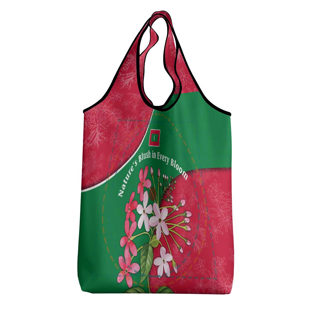 Maldives Floral Bloom Grocery Bag with Tropical Island Blossoms and National Flag Design