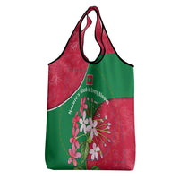 Maldives Floral Bloom Grocery Bag with Tropical Island Blossoms and National Flag Design