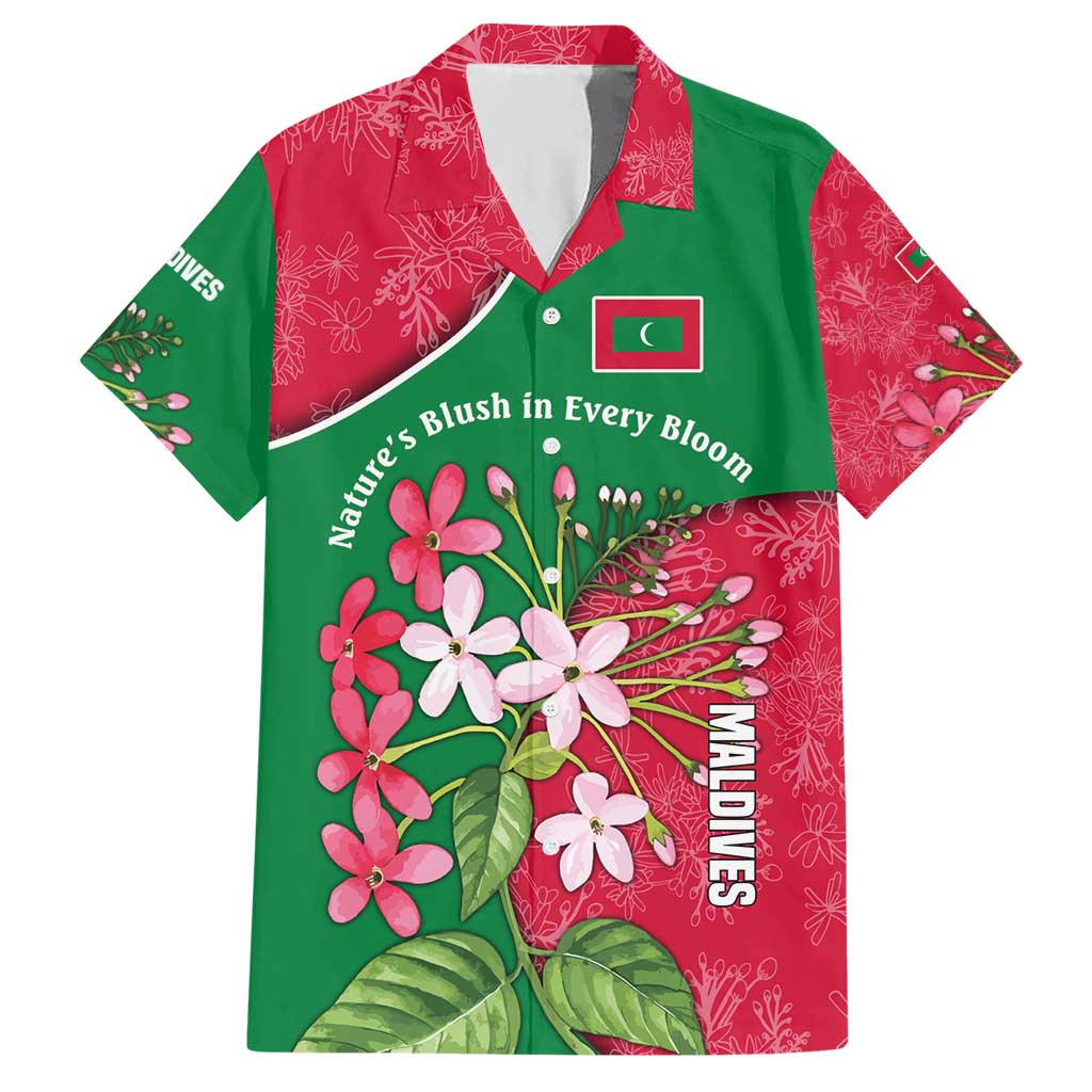 Maldives Floral Bloom Hawaiian Shirt with Tropical Island Blossoms and National Flag Design