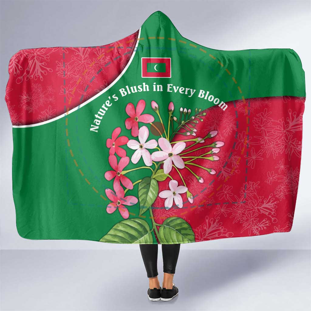 Maldives Floral Bloom Hooded Blanket with Tropical Island Blossoms and National Flag Design