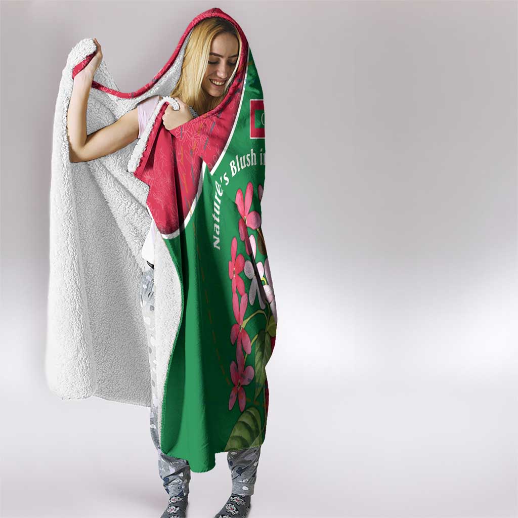 Maldives Floral Bloom Hooded Blanket with Tropical Island Blossoms and National Flag Design