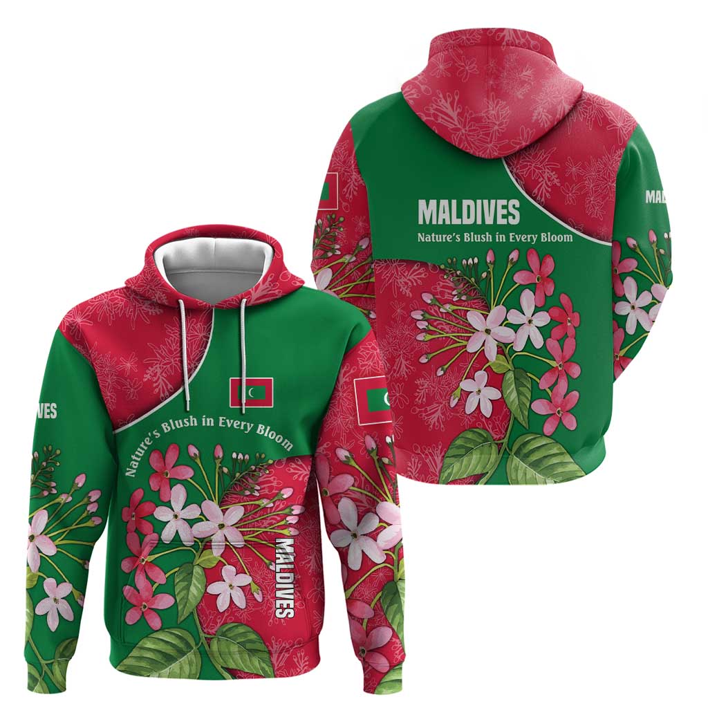 Maldives Floral Bloom Hoodie with Tropical Island Blossoms and National Flag Design
