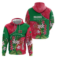 Maldives Floral Bloom Hoodie with Tropical Island Blossoms and National Flag Design