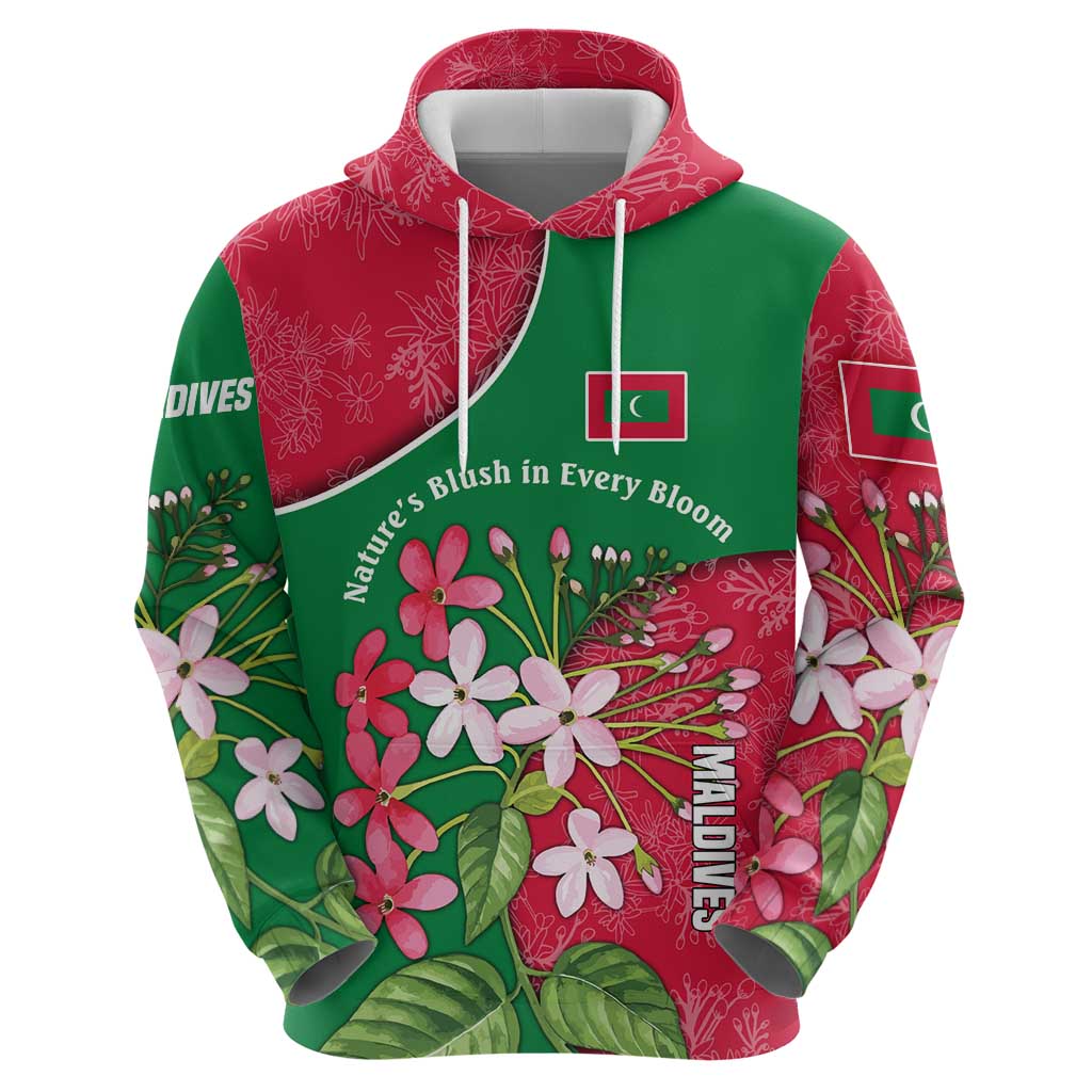 Maldives Floral Bloom Hoodie with Tropical Island Blossoms and National Flag Design