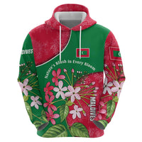 Maldives Floral Bloom Hoodie with Tropical Island Blossoms and National Flag Design