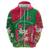 Maldives Floral Bloom Hoodie with Tropical Island Blossoms and National Flag Design