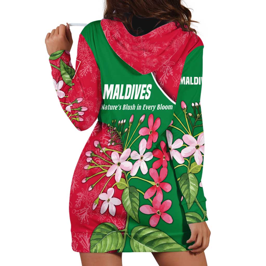 Maldives Floral Bloom Hoodie Dress with Tropical Island Blossoms and National Flag Design