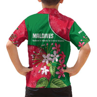 Maldives Floral Bloom Kid Hawaiian Shirt with Tropical Island Blossoms and National Flag Design