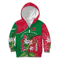 Maldives Floral Bloom Kid Hoodie with Tropical Island Blossoms and National Flag Design