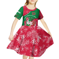 Maldives Floral Bloom Kid Short Sleeve Dress with Tropical Island Blossoms and National Flag Design