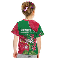 Maldives Floral Bloom Kid T Shirt with Tropical Island Blossoms and National Flag Design