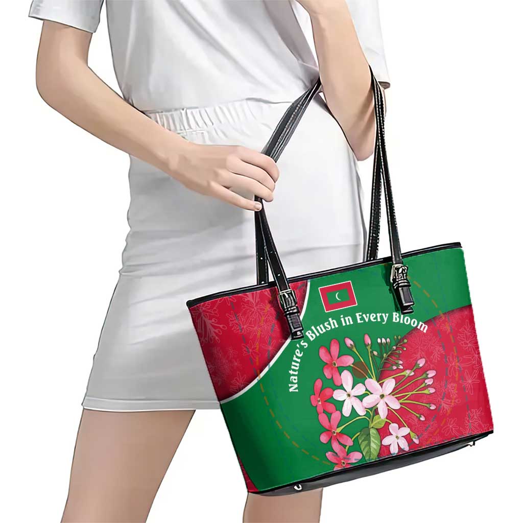 Maldives Floral Bloom Leather Tote Bag with Tropical Island Blossoms and National Flag Design