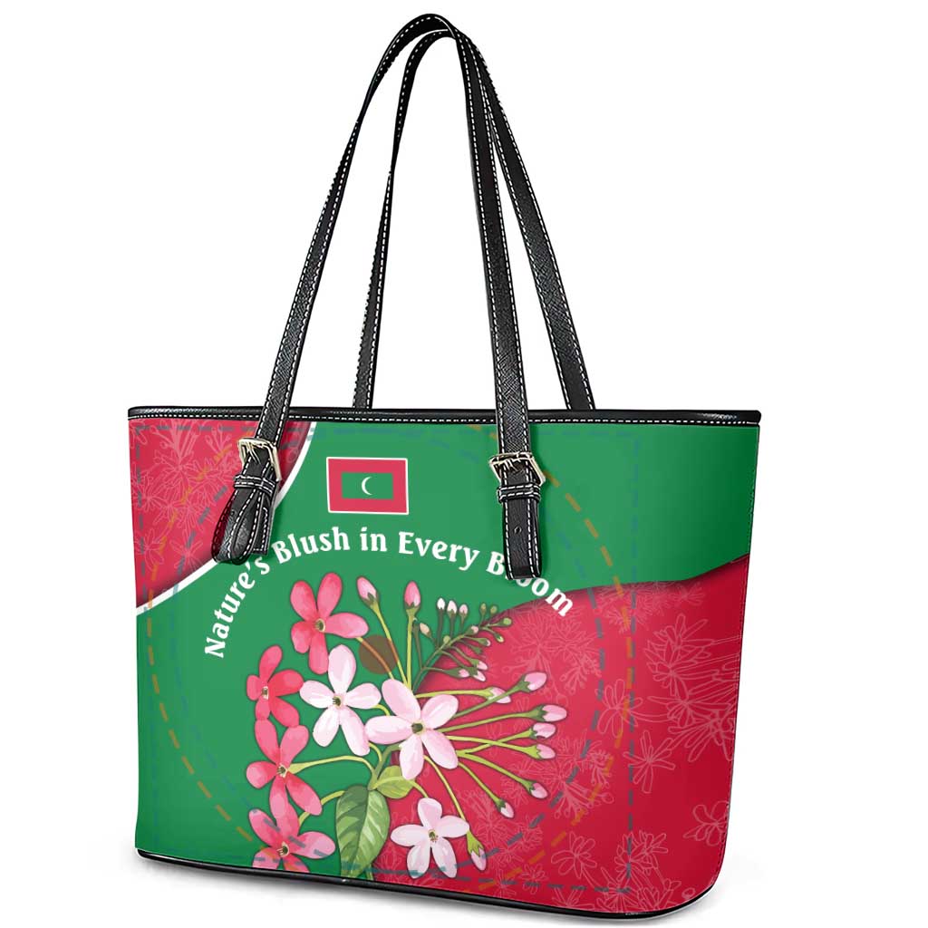 Maldives Floral Bloom Leather Tote Bag with Tropical Island Blossoms and National Flag Design