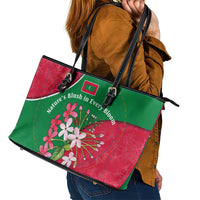 Maldives Floral Bloom Leather Tote Bag with Tropical Island Blossoms and National Flag Design