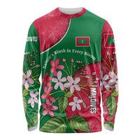 Maldives Floral Bloom Long Sleeve Shirt with Tropical Island Blossoms and National Flag Design