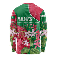 Maldives Floral Bloom Long Sleeve Shirt with Tropical Island Blossoms and National Flag Design