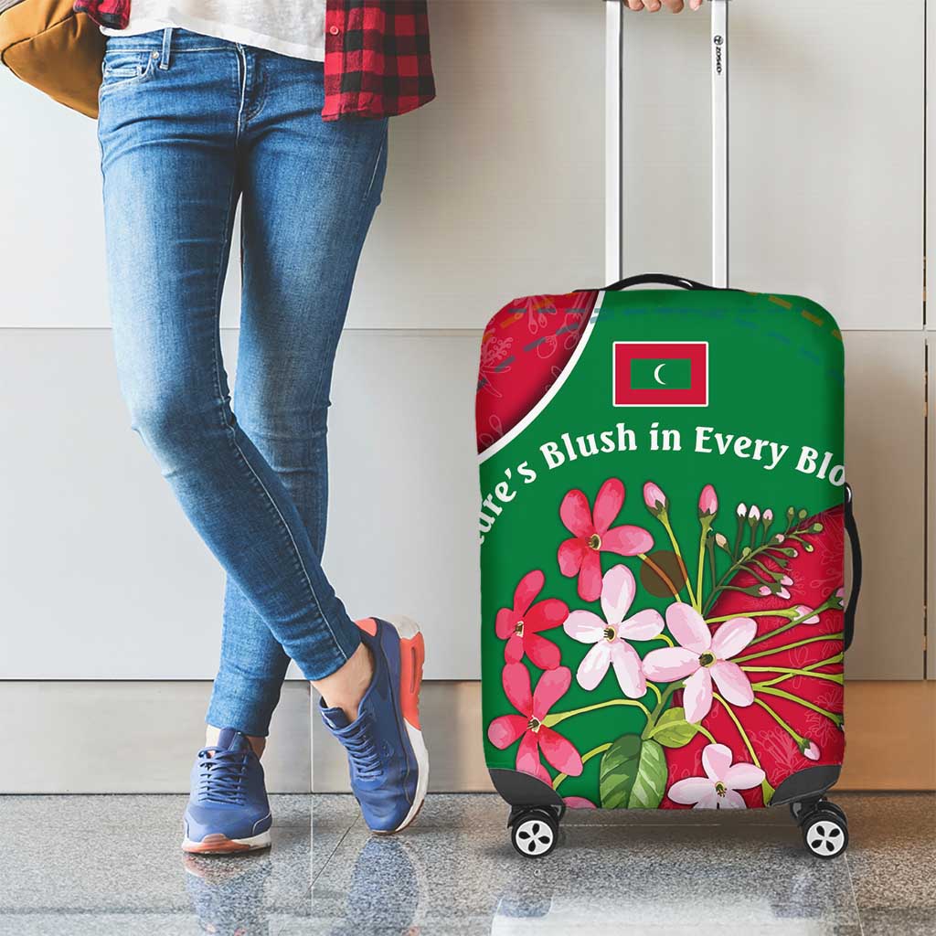 Maldives Floral Bloom Luggage Cover with Tropical Island Blossoms and National Flag Design