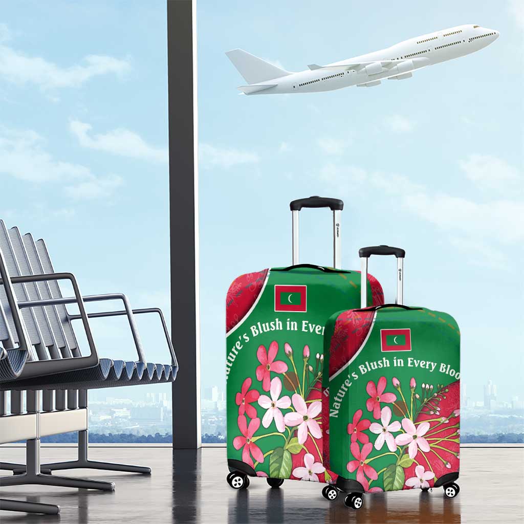 Maldives Floral Bloom Luggage Cover with Tropical Island Blossoms and National Flag Design