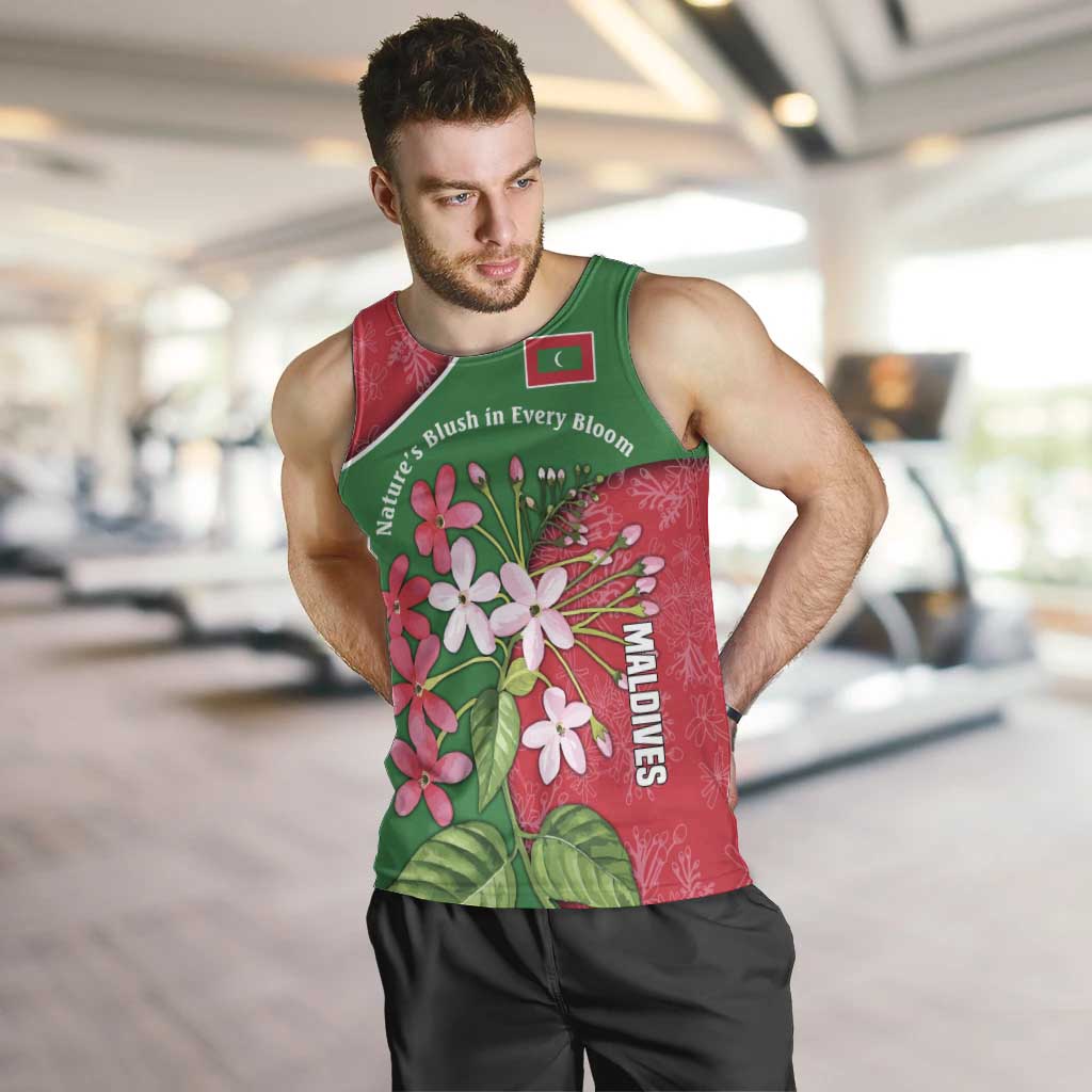 Maldives Floral Bloom Men Tank Top with Tropical Island Blossoms and National Flag Design