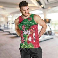 Maldives Floral Bloom Men Tank Top with Tropical Island Blossoms and National Flag Design