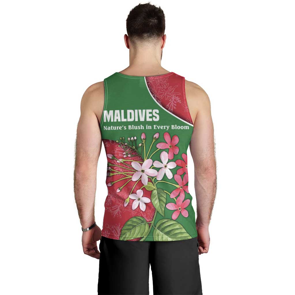 Maldives Floral Bloom Men Tank Top with Tropical Island Blossoms and National Flag Design