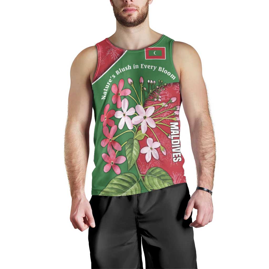 Maldives Floral Bloom Men Tank Top with Tropical Island Blossoms and National Flag Design