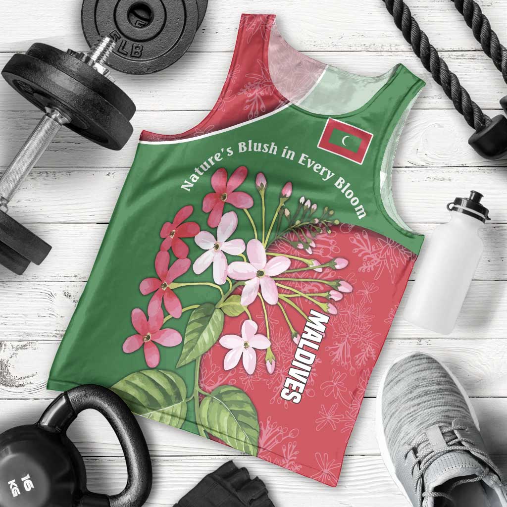Maldives Floral Bloom Men Tank Top with Tropical Island Blossoms and National Flag Design