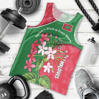 Maldives Floral Bloom Men Tank Top with Tropical Island Blossoms and National Flag Design