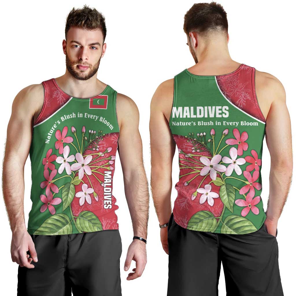 Maldives Floral Bloom Men Tank Top with Tropical Island Blossoms and National Flag Design