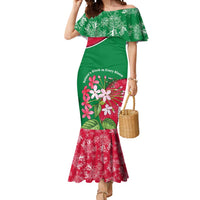 Maldives Floral Bloom Mermaid Dress with Tropical Island Blossoms and National Flag Design