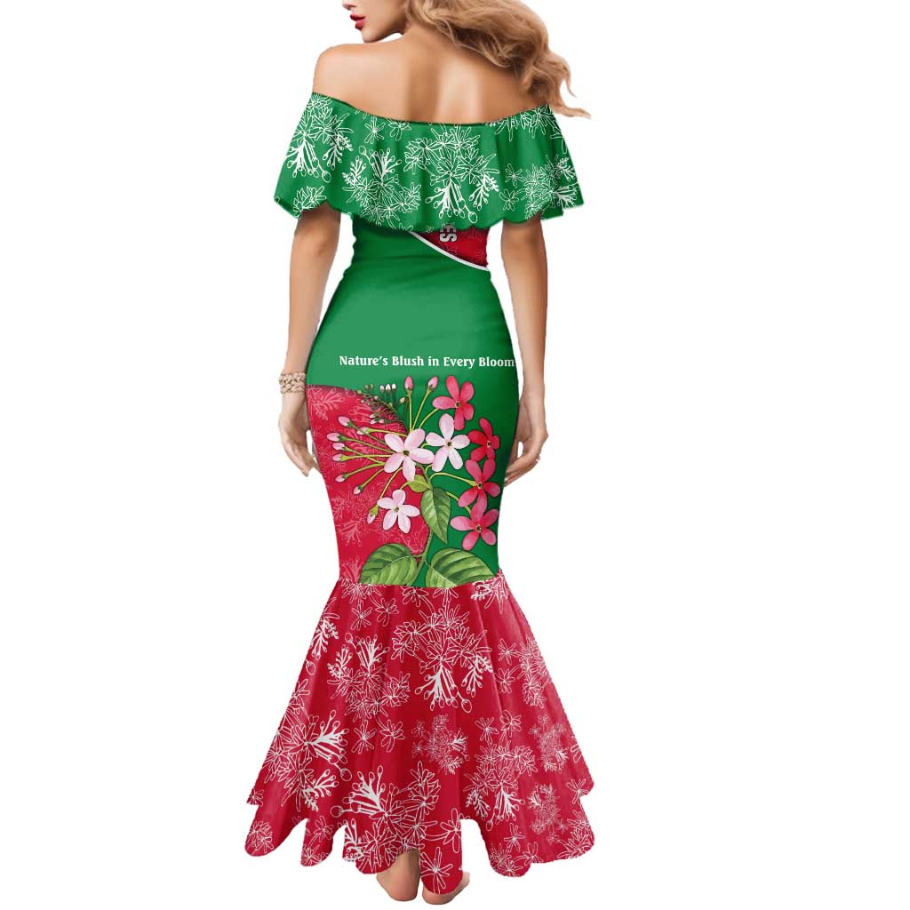 Maldives Floral Bloom Mermaid Dress with Tropical Island Blossoms and National Flag Design